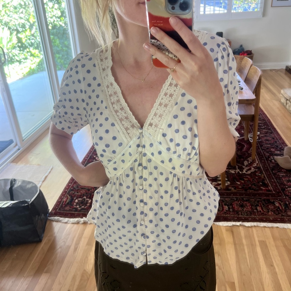 Polka Dot V-Neck Blouse